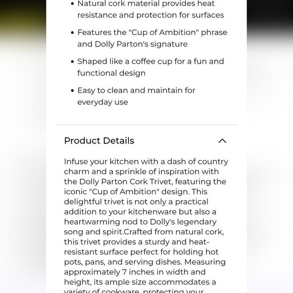 Dolly Parton Butterfly Shaped Cork Trivets - Picture 4 of 9